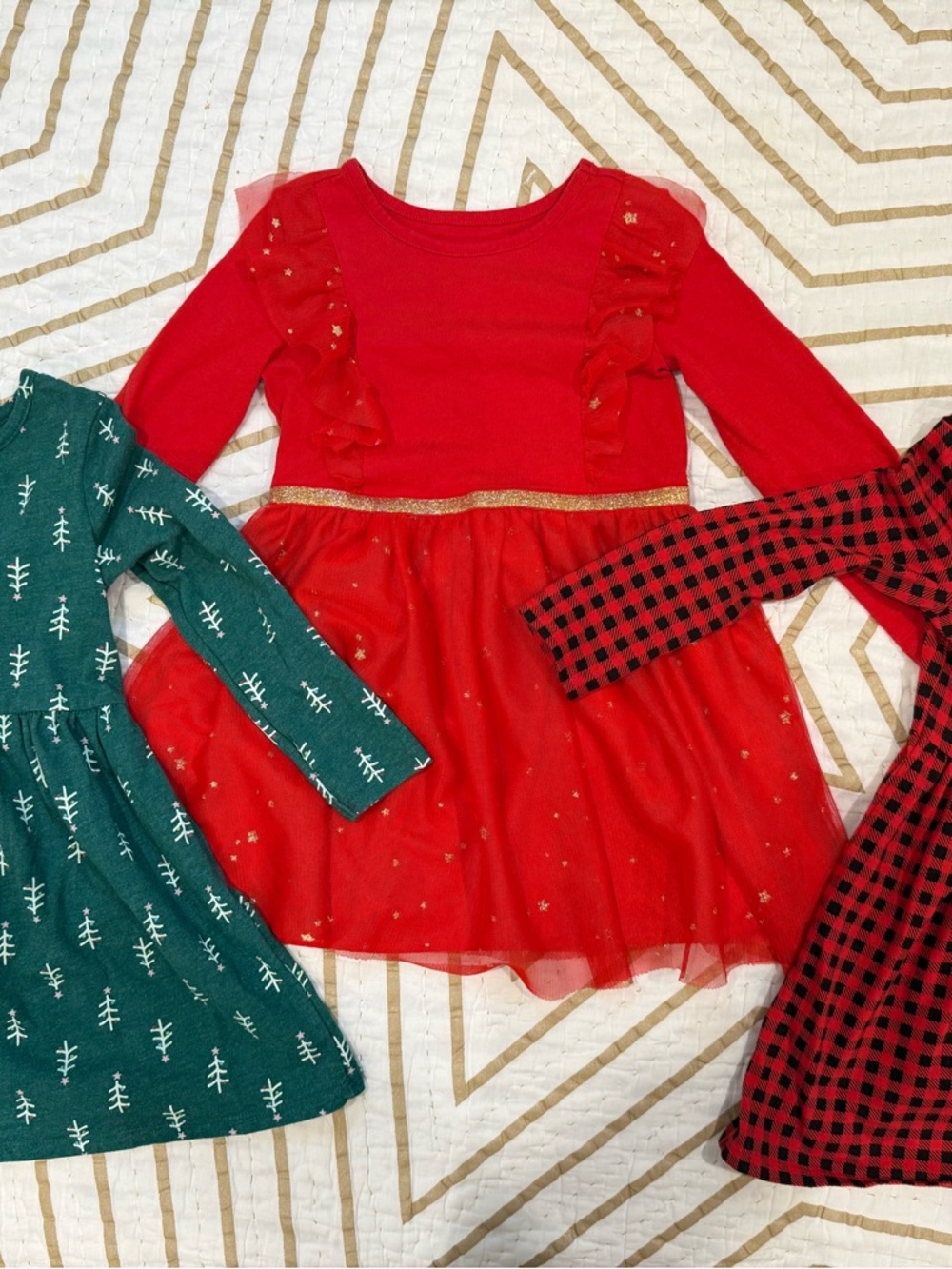 Bundle of Cat & Jack Red Glitter Tulle Dress with two more C&J dresses